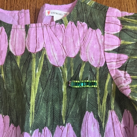 Crewcuts Girl’s Green/Pink Flower Dress Size 5 - Picture 2 of 5